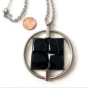 1960s VINTAGE MID-CENTURY MOD RETRO PENDANT NECKLACE W/CUT BLACK GLASS Y2K